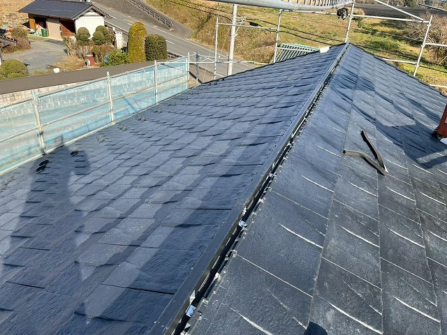 石岡市　スレート屋根完成広角全景